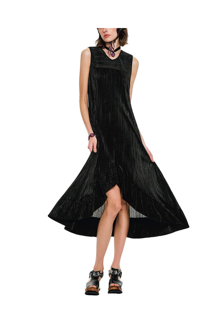 Plisse Hi-Low  Dress, Alternate, color, Black