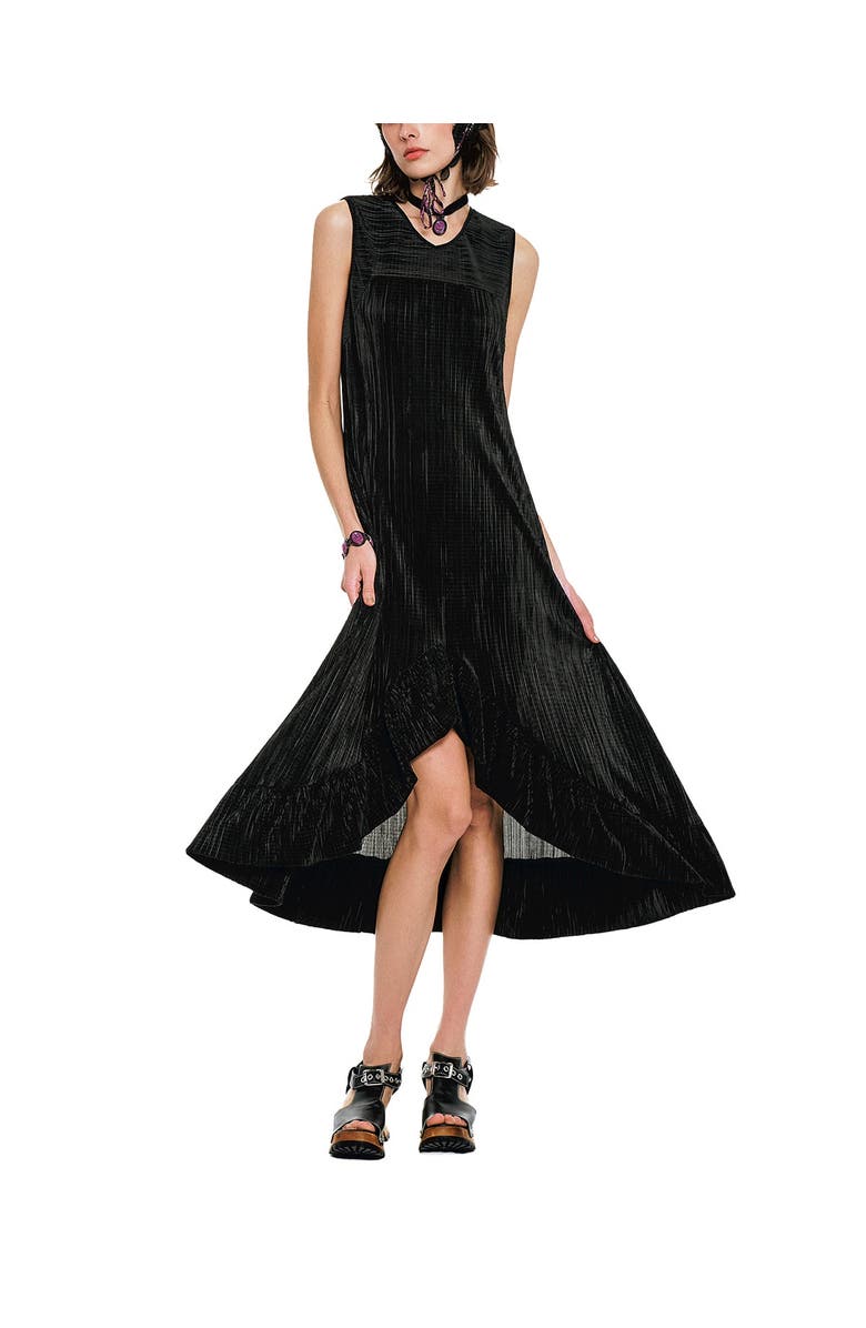 Anna Sui Plisse Hi-Low  Dress, Alternate, color, Black