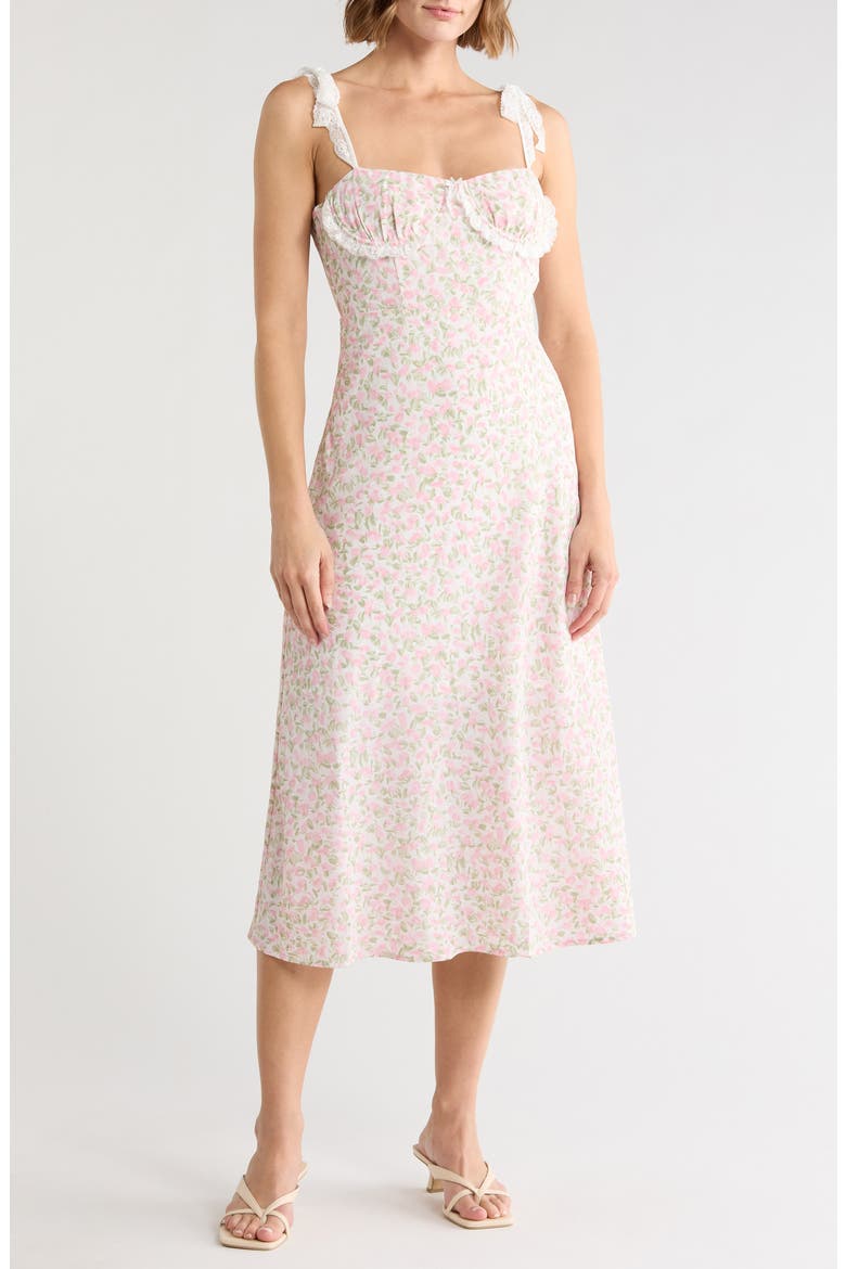 Floral Tie Shoulder Lace Trim Dress, Main, color, BLUSH FLORAL