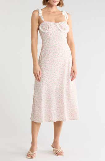 Floral Tie Shoulder Lace Trim Dress