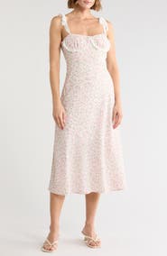 Lush Floral Tie Shoulder Lace Trim Dress
