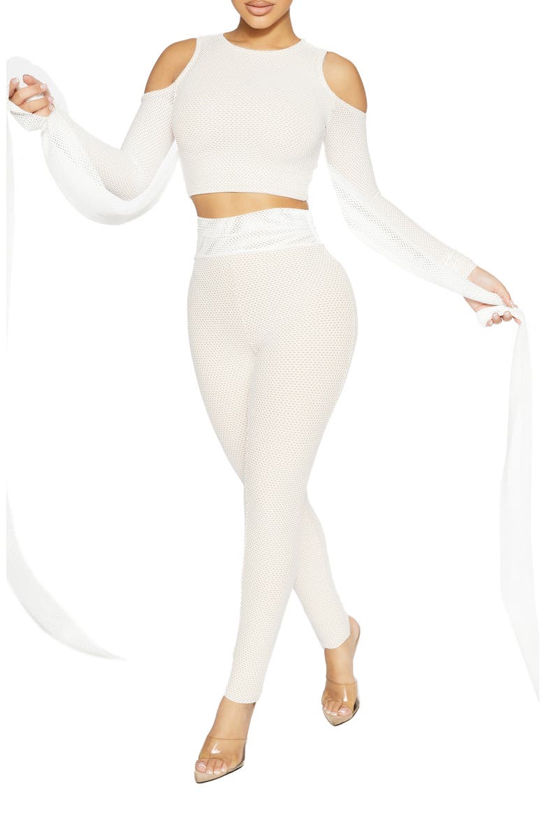 Cold Shoulder Mesh Top, Alternate, color, WHITE