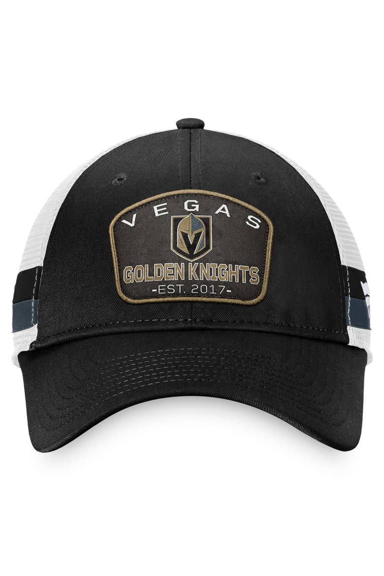 Men's Fanatics Branded Black/White Vegas Golden Knights Fundamental Striped Trucker Adjustable Hat, Alternate, color, Black