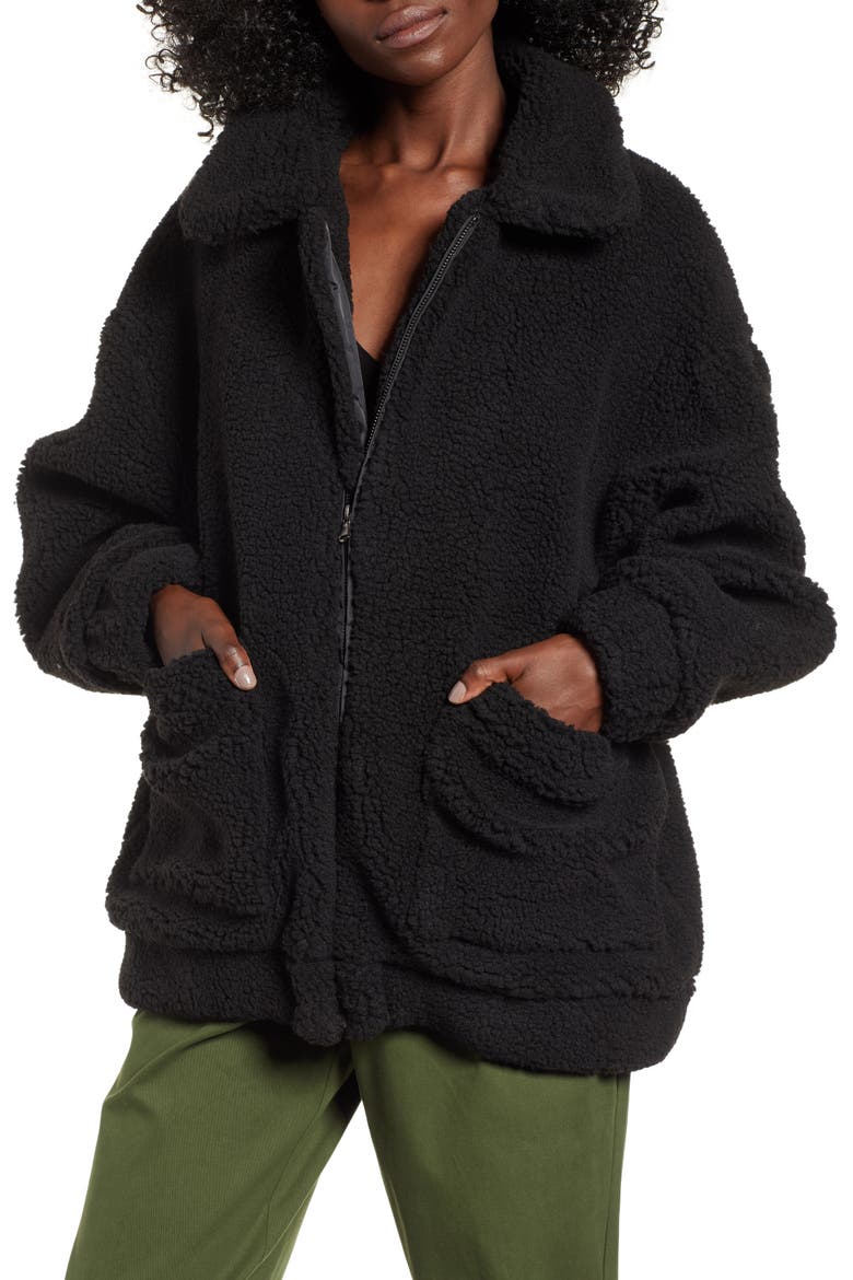 Pixie Faux Shearling Jacket, Alternate, color, BLACK