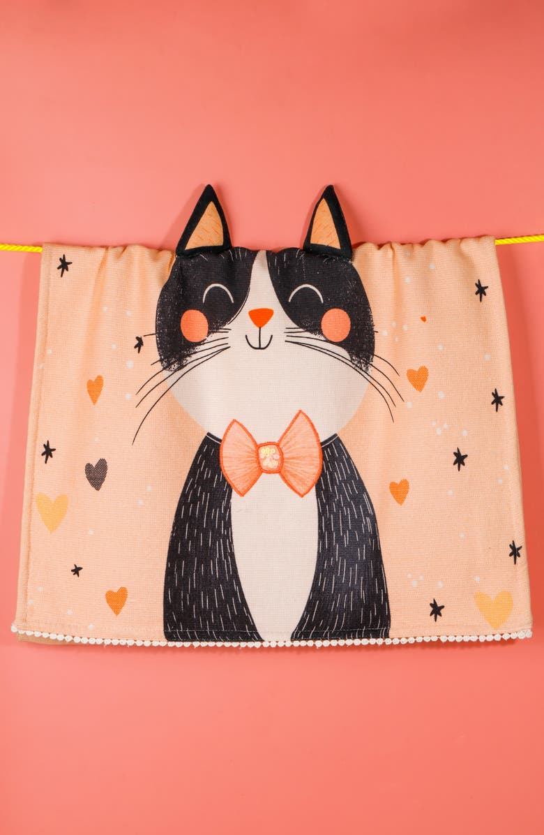 Tiramisu Cool Cats Set of 3 Cotton Kitchen Towels, Alternate, color, Blue/ Yellow/ Black