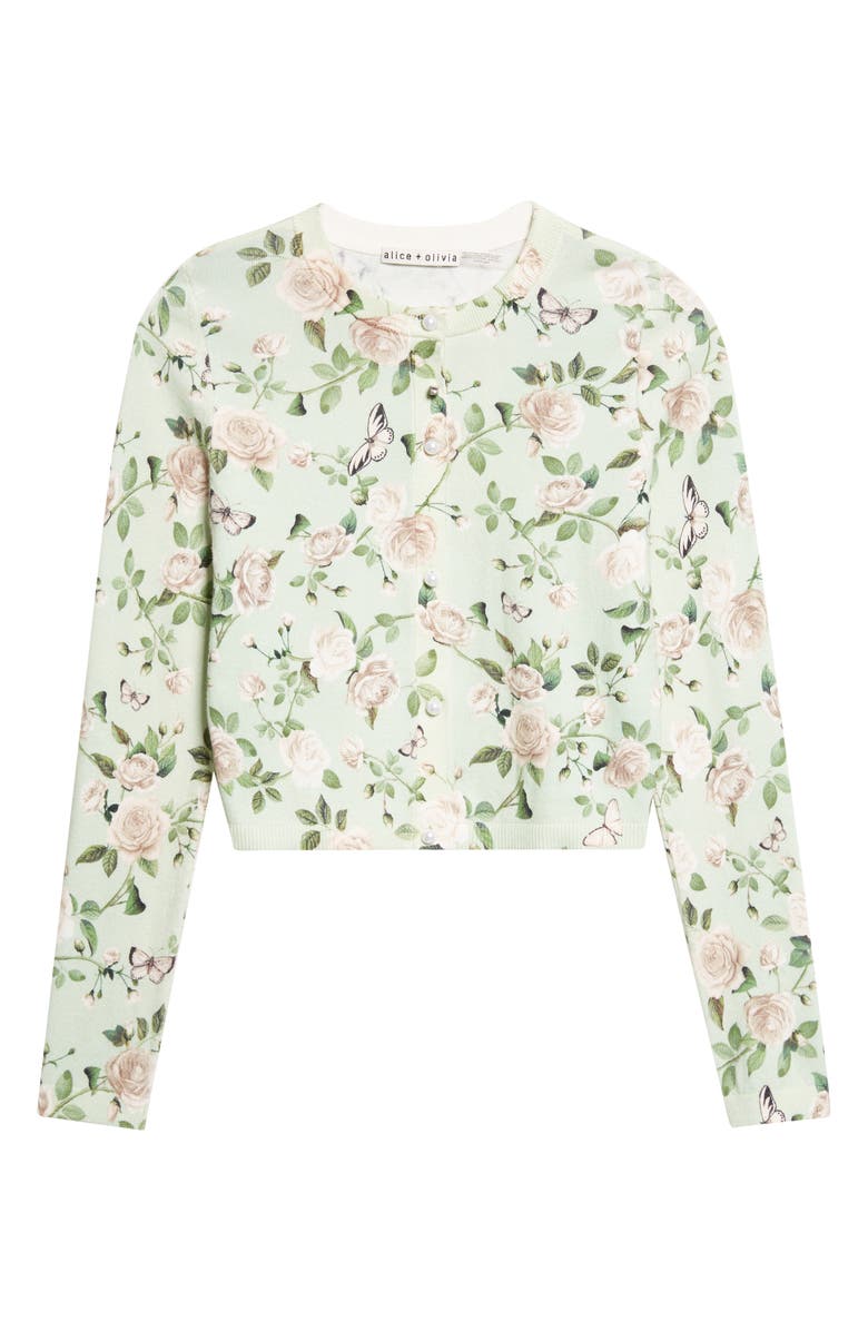 Alice + Olivia Carson Floral Cotton Blend Cardigan, Alternate, color, Garden Gossip Light Sage