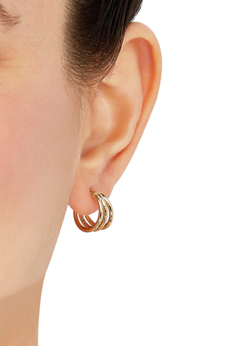 Frankie & Zoe Triple Tube Hoop Earrings, Alternate, color, Yellow Gold