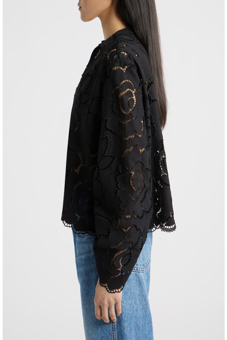 Open-Stitch Cotton Top, Alternate, color, NOIR