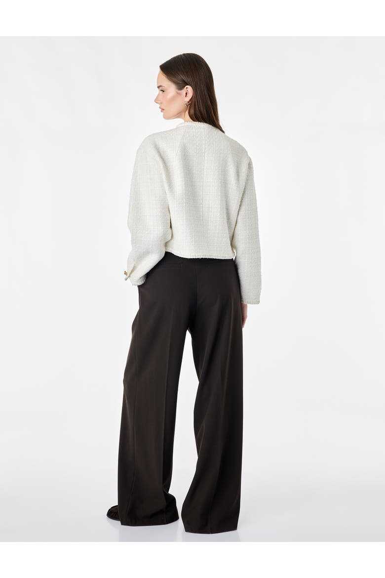 Crew Neck Long Sleeve Tweed Jacket With Jeweled Buttons, Alternate, color, ECRU