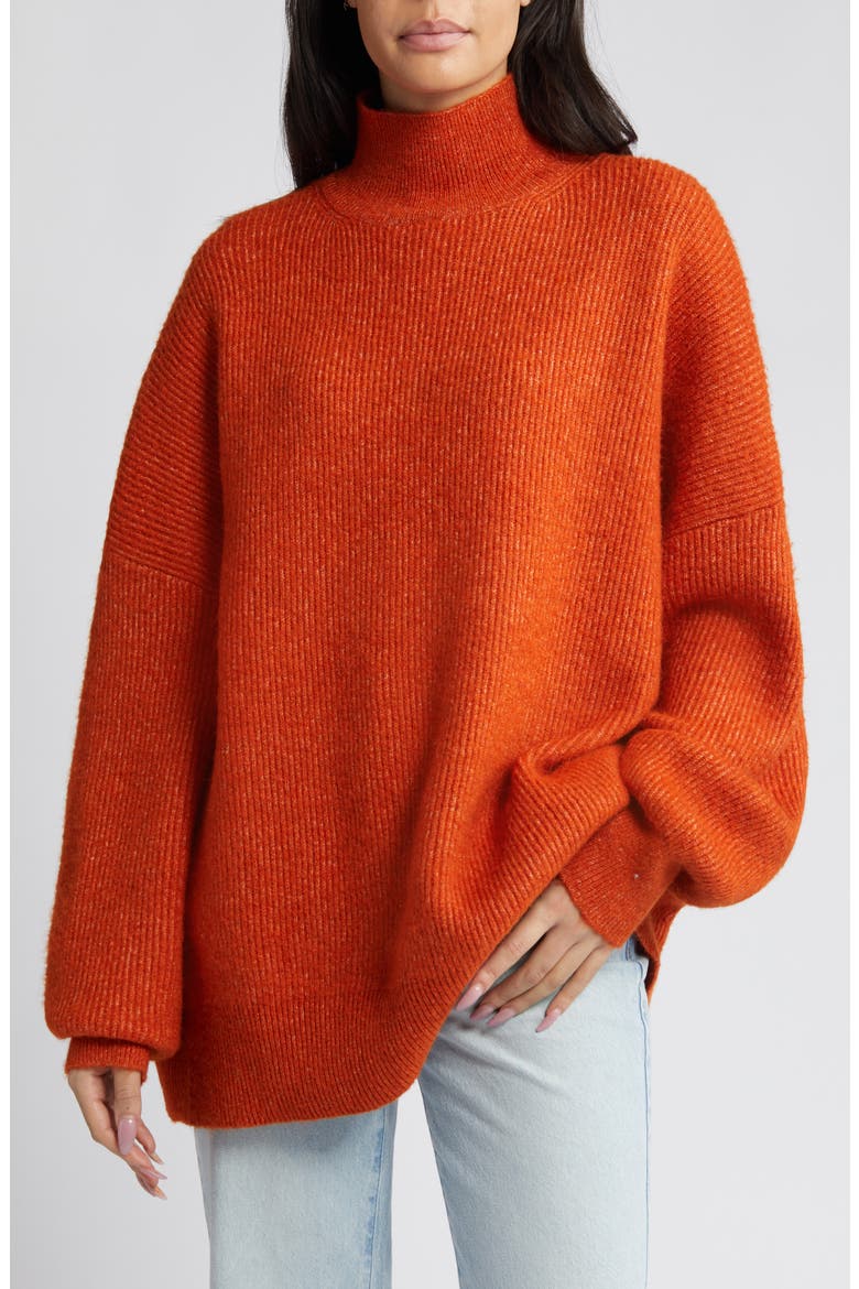 Funnel Neck Rib Sweater, Main, color, ORANGE