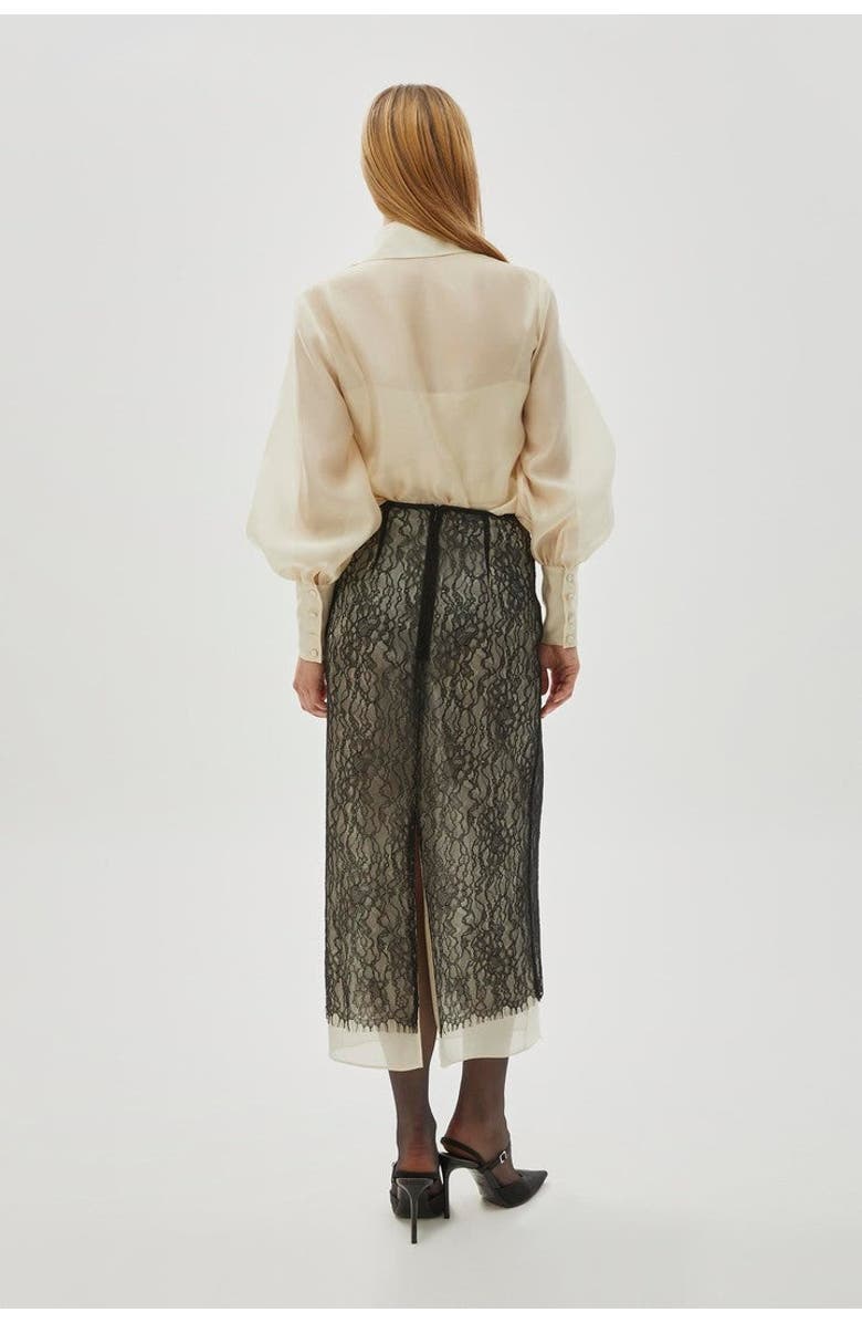 Exquise Tulle Lace Midi Skirt, Alternate, color, Black