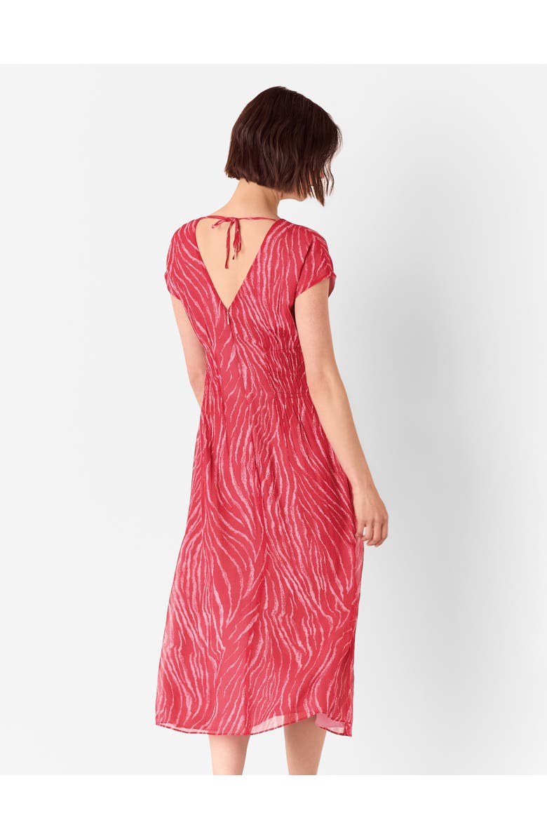 Whistles Short Sleeve Zebra Texture Midi Dress, Alternate, color, Red/Multi