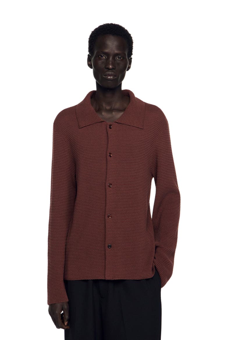 Waffle-knit shirt, Main, color, Chocolate