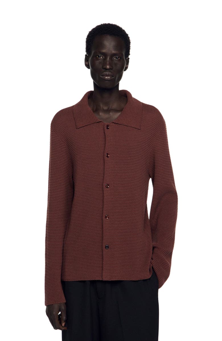 SANDRO Waffle-knit shirt, Main, color, Chocolate