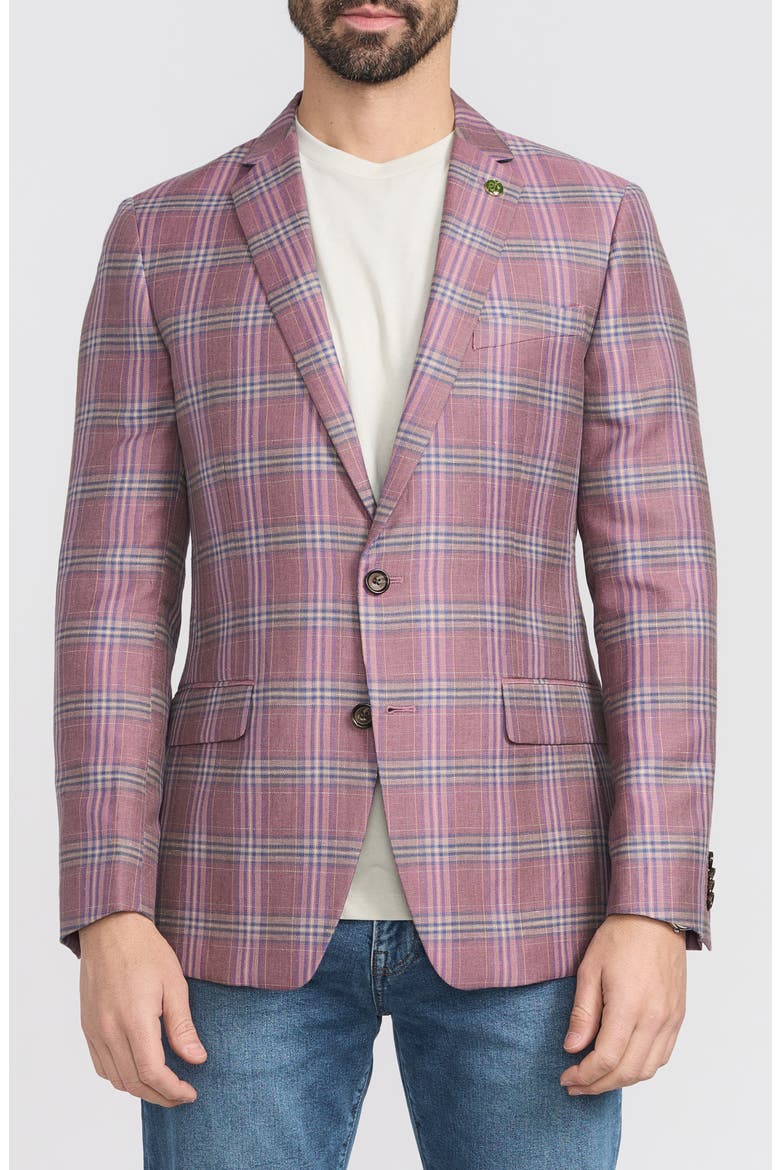 Plaid Wool Blend Sport Coat, Main, color, ROSE