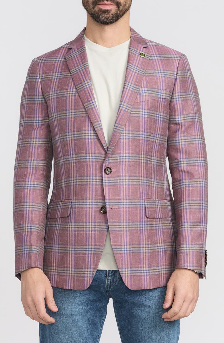 CRICKETEER Plaid Wool Blend Sport Coat, Main, color, Rose