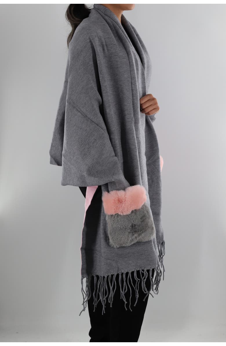 La Fiorentina Wrap with Faux Fur Pockets, Alternate, color, Grey/Pink