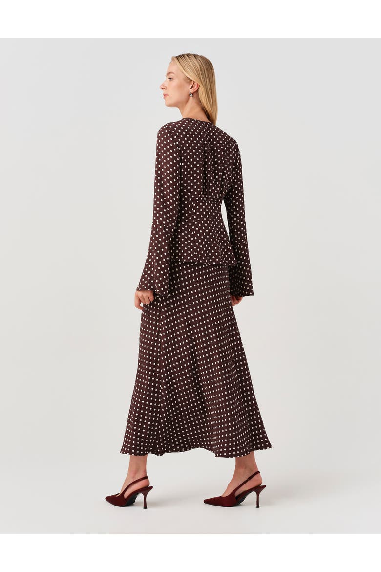 Lyra Spot Midi Satin Skirt, Alternate, color, Burgundy Spot