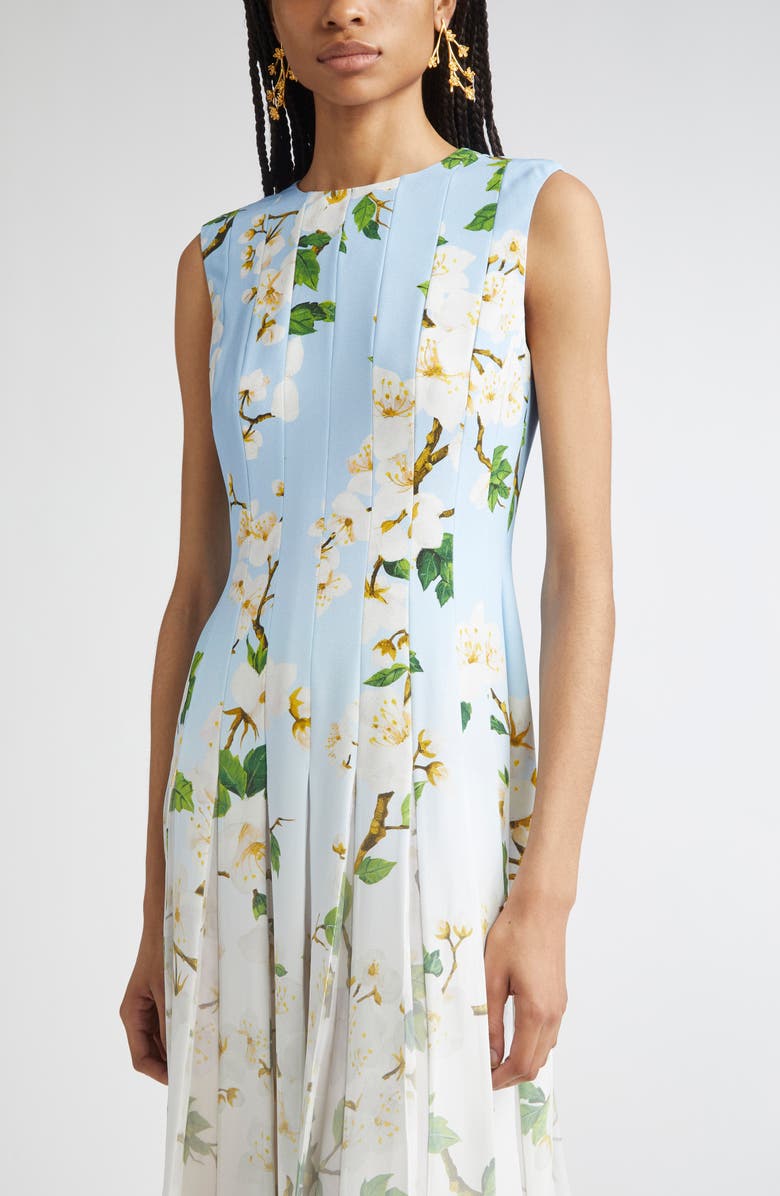 Oscar de la Renta Cherry Blossom Dégradé Sleeveless Cady & Chiffon Dress, Alternate, color, 