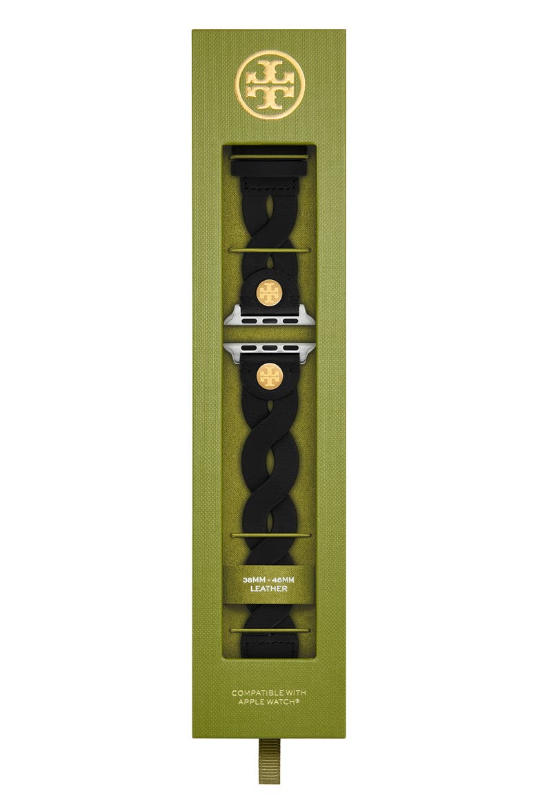The Miller Braided Leather 20mm Apple Watch® Watchband, Alternate, color, BLACK