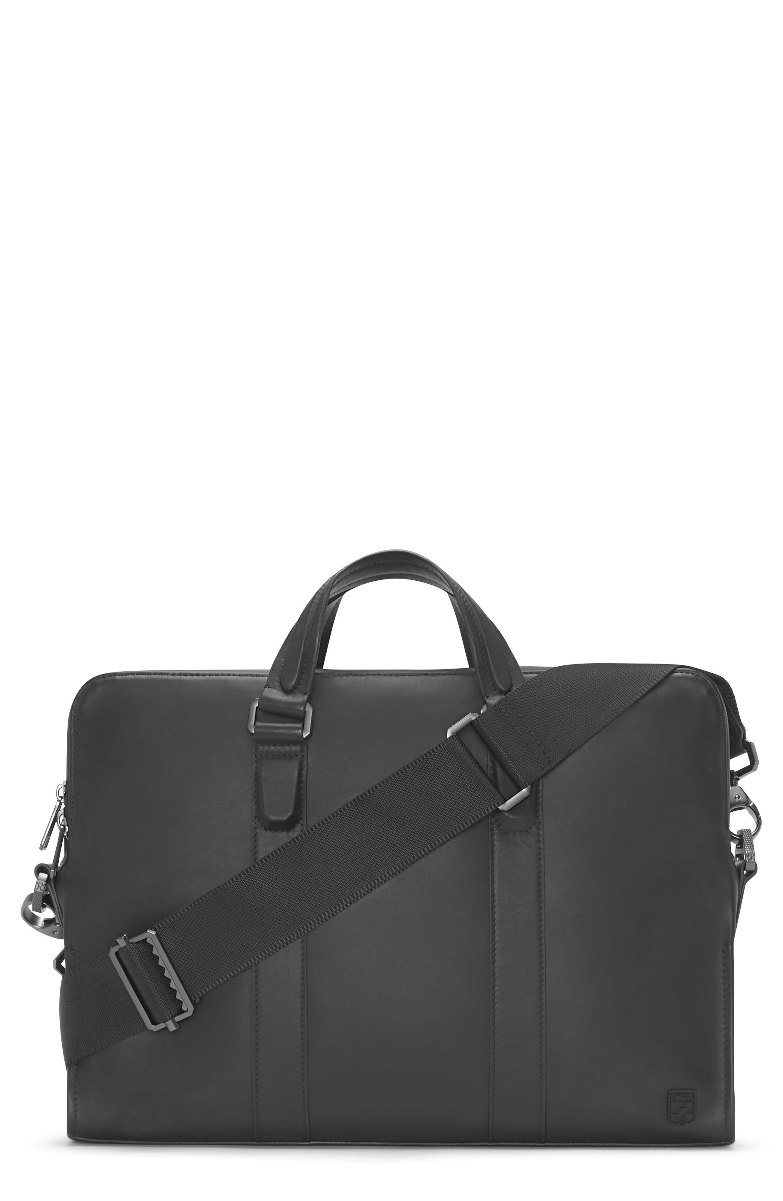 Dopia Leather Briefcase, Main, color, BLACK