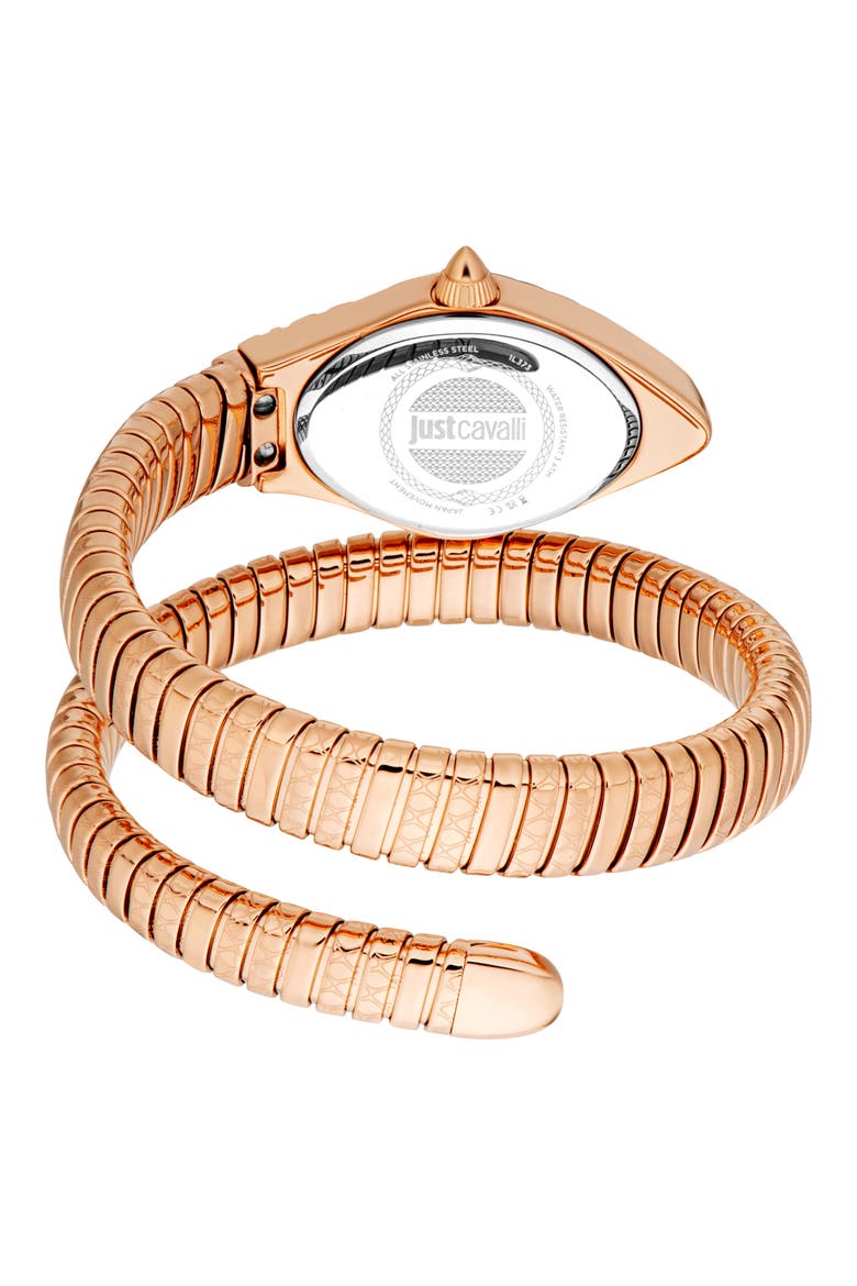 Snake Rose Gold Tone Wraparound Bracelet Watch, 20mm x 34.5mm, Alternate, color, ROSE GOLD