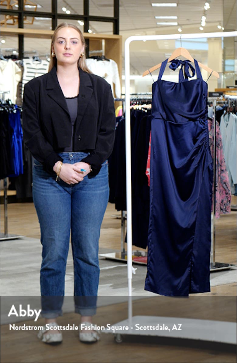 Lorelai Halter Satin Midi Dress, sales video thumbnail