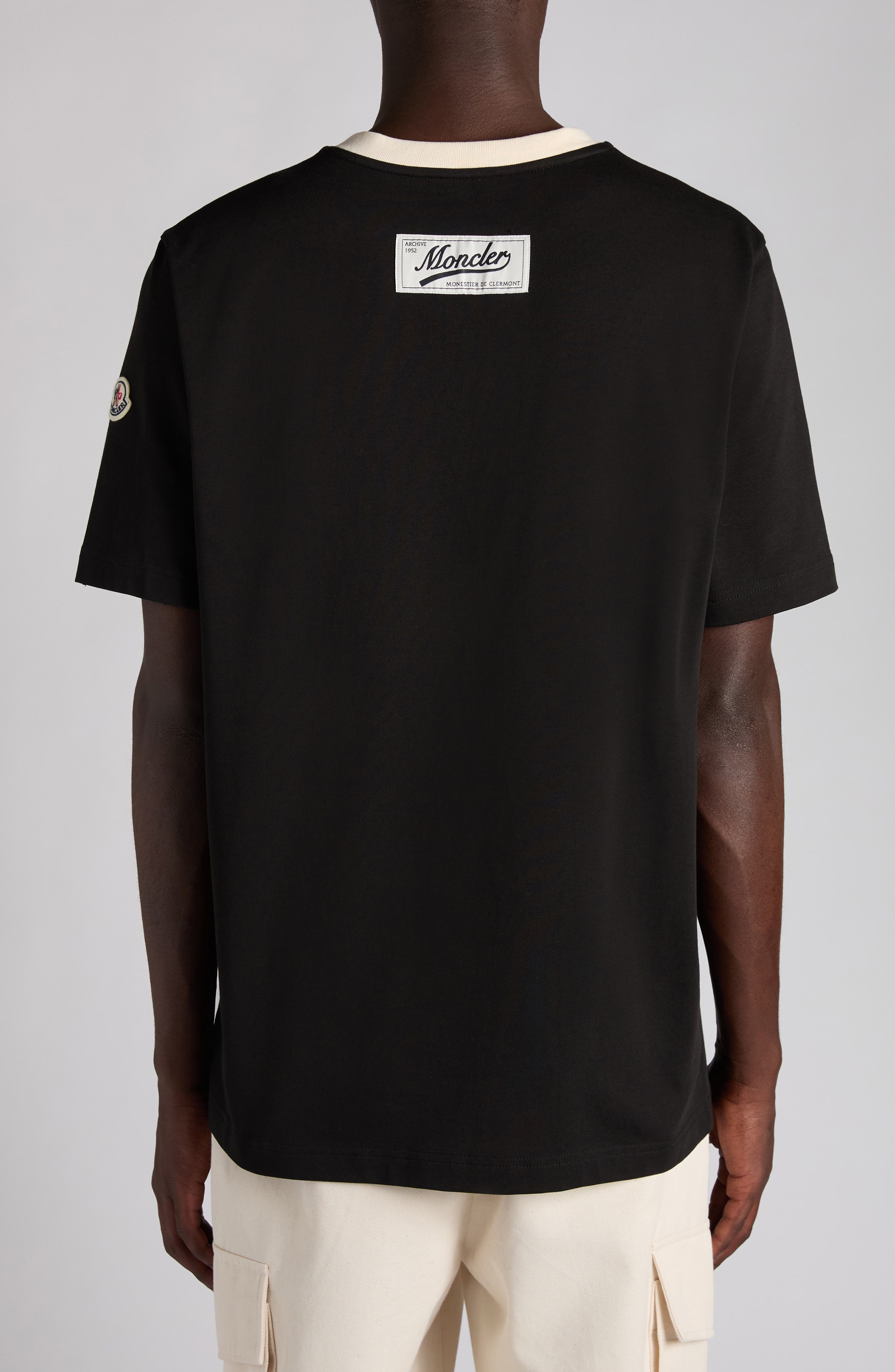 MONCLER◇19SS/V NECK SIDE LOGO TEE/Tシャツ/S/コットン/BLK 