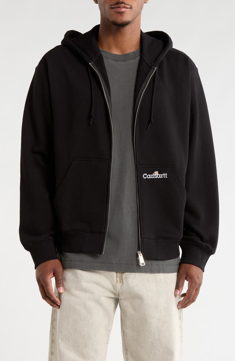 Carhartt Work In Progress Embroidered Logo ZIp Hoodie, Main, color, Black