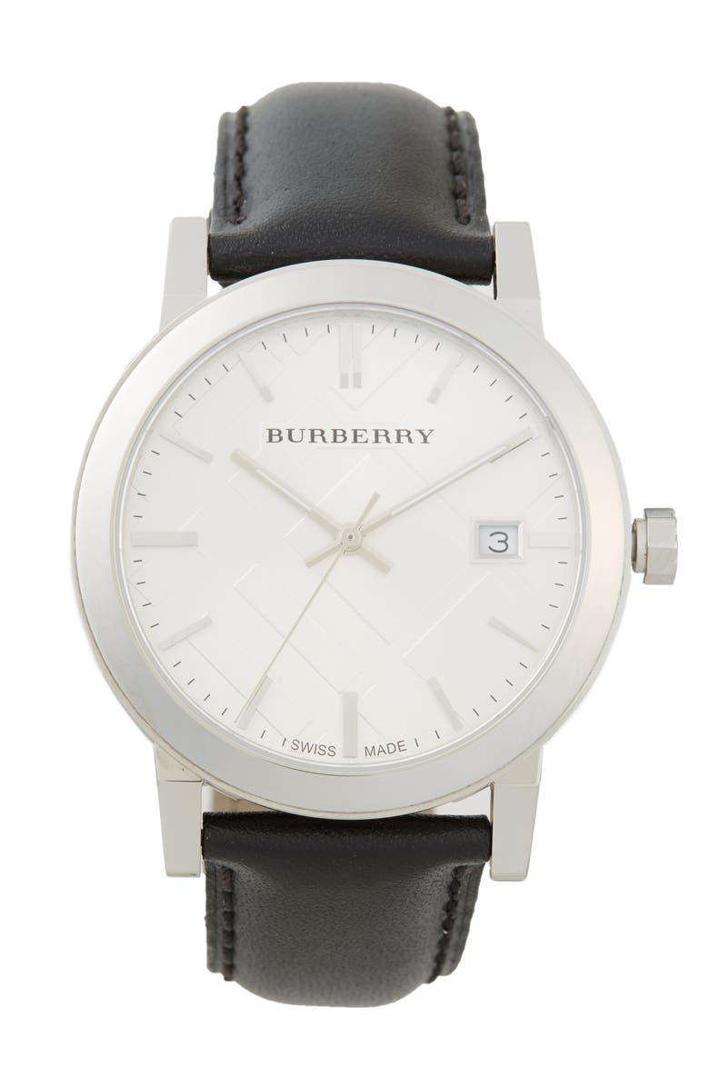 Burberry Check Stamped Round Dial Watch, 38mm, Main, color,