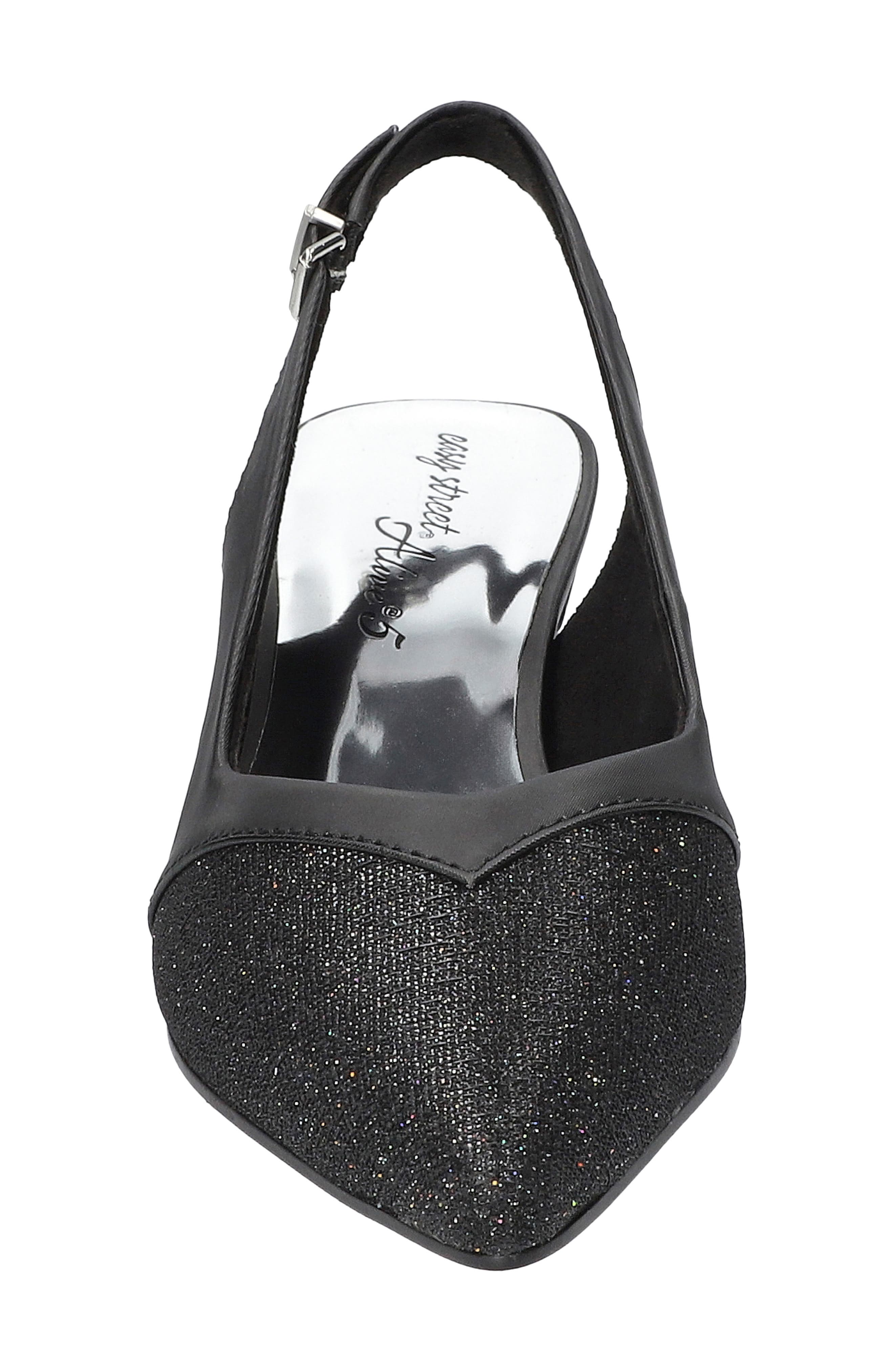 EASY STREET Vivid Kitten Heel Slingback Pump, Alternate, color, Black Satin-Glitter