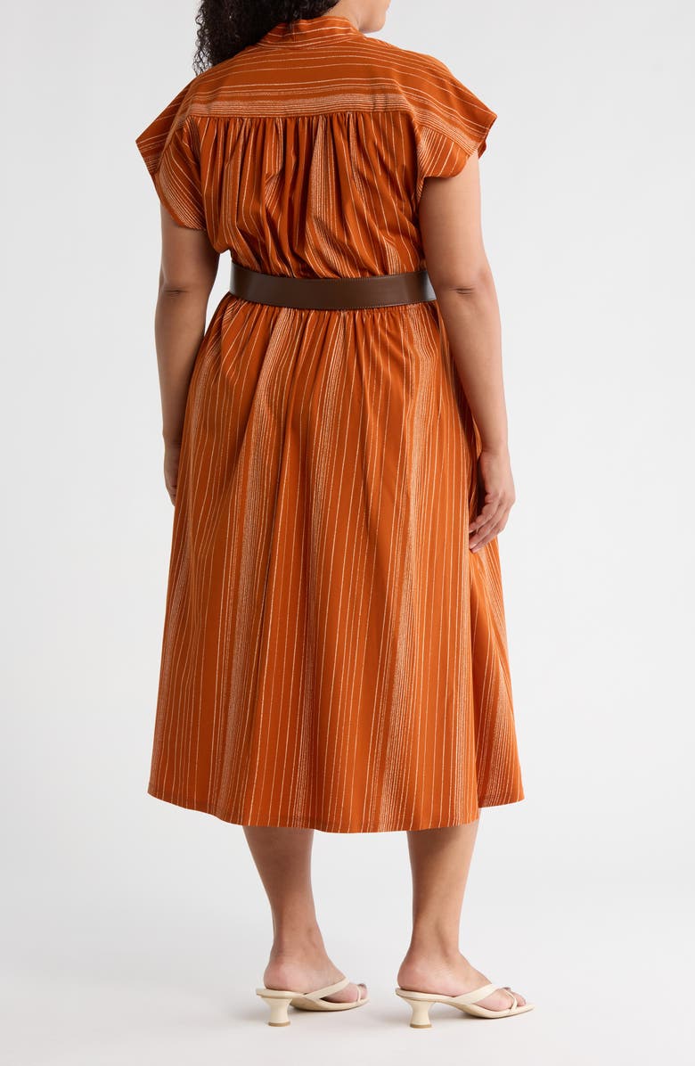 Calvin Klein Stripe Surplice V-Neck Belted Wrap Dress, Alternate, color, Terra/ White