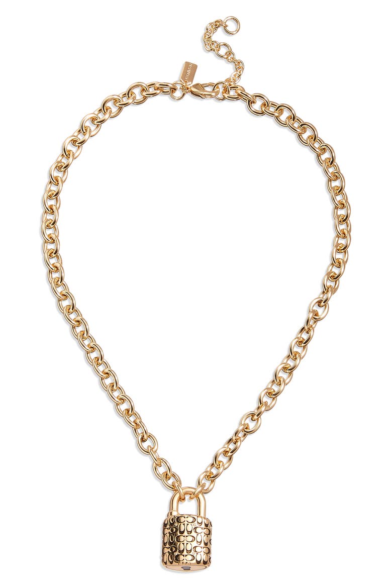 Padlock Pendant Necklace, Main, color, GOLD
