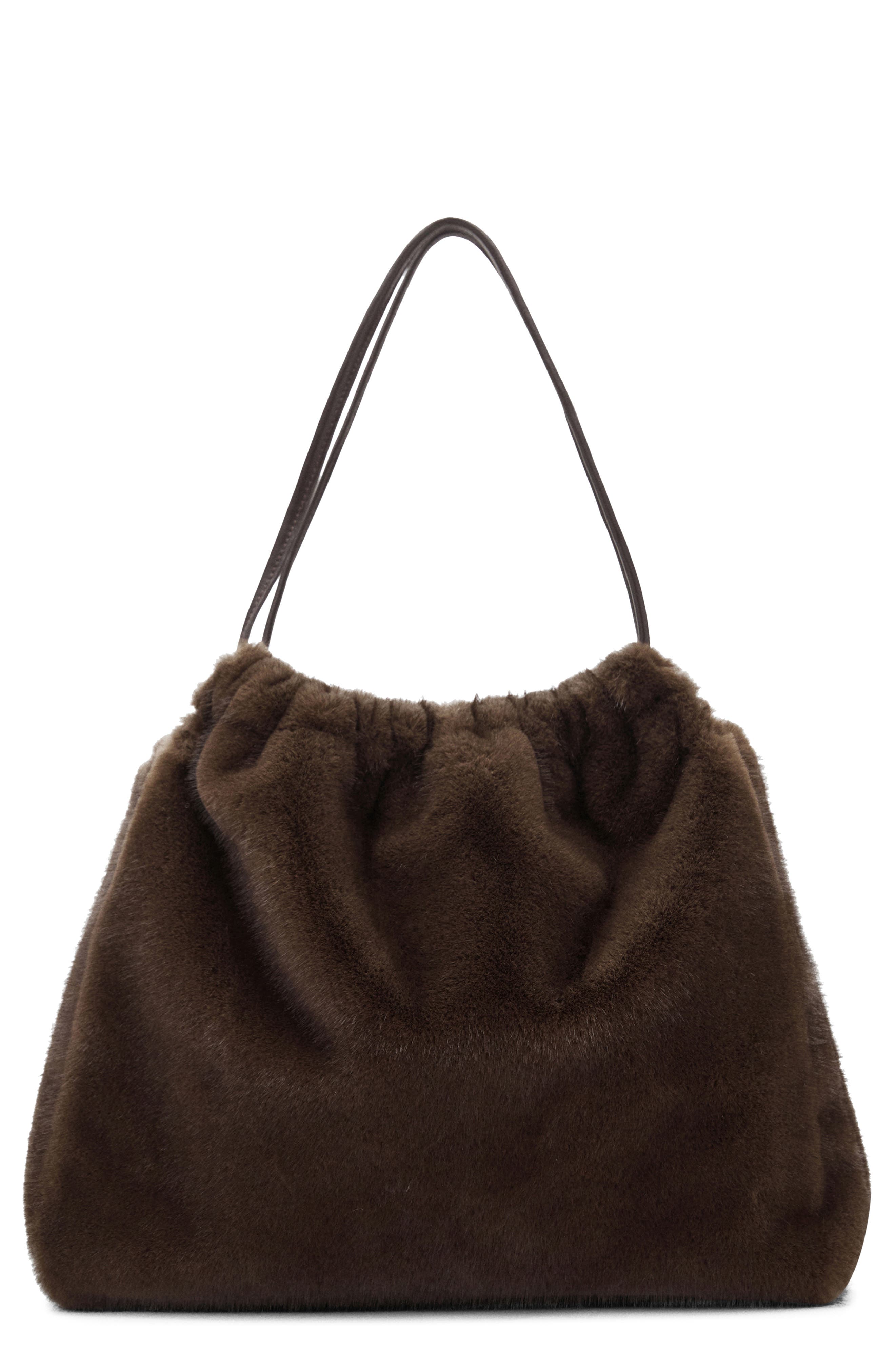 MANGO Faux Fur Shoulder Bag, Main, color, Chocolate