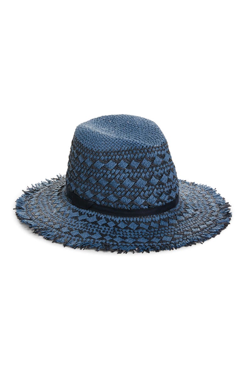 Frayed Pattern Panama Hat, Main, color, BLUE COMBO