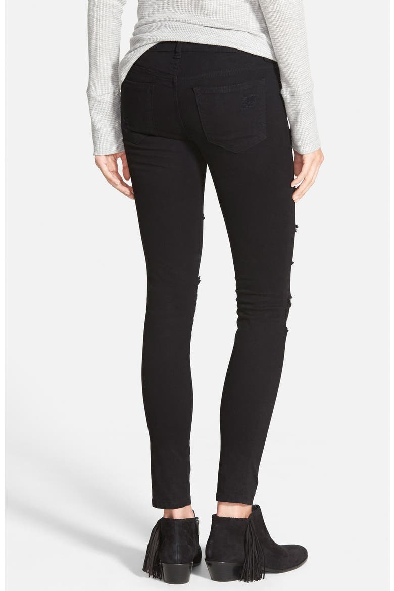 Destroyed Low Rise Skinny Jeans, Alternate, color, BLACK