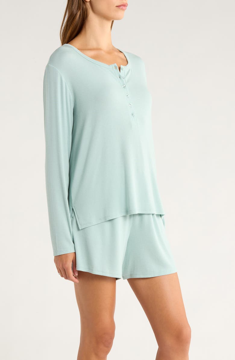 Nordstrom Moonlight Eco Rib Long Sleeve Shortie Pajamas, Alternate, color, Teal Mist