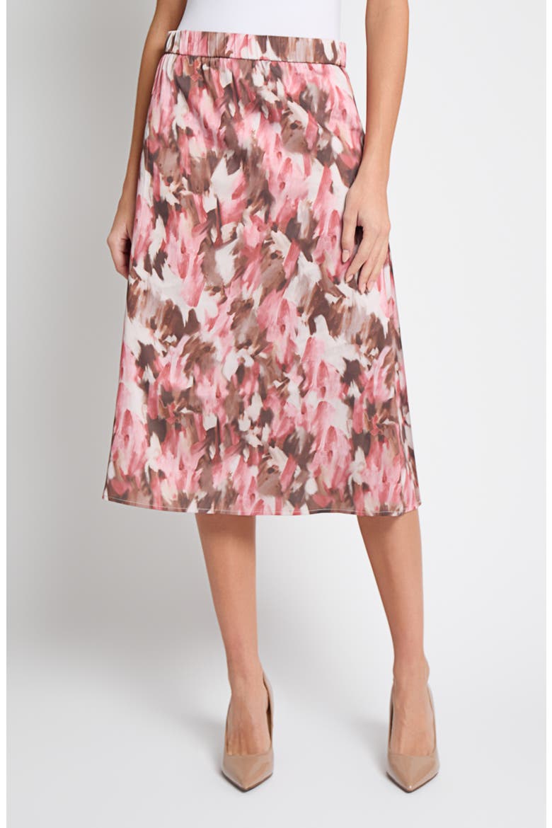 Brushstroke Print Crêpe de Chine Midi Skirt, Main, color, HONEY SUCKLE/ CHARMEUSE/ MULTI