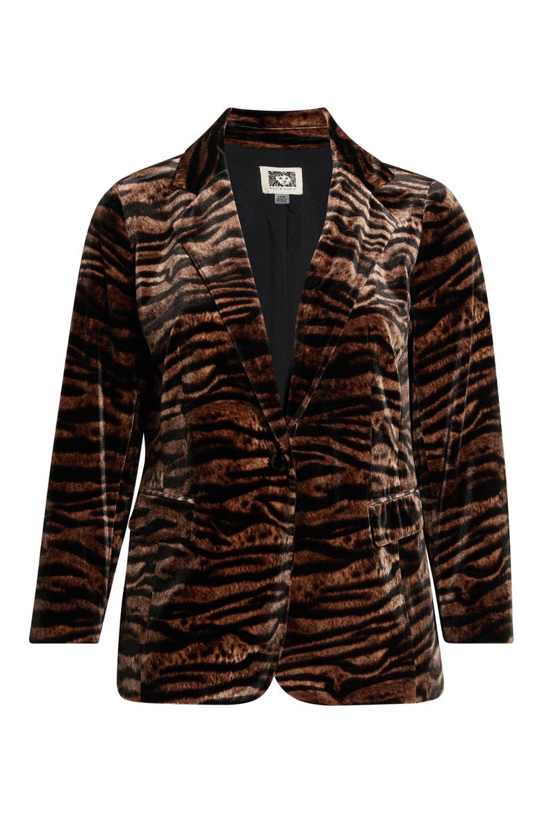One-Button Notched Collar Blazer, Main, color, ANNE BLACK/ BROWN MULTI