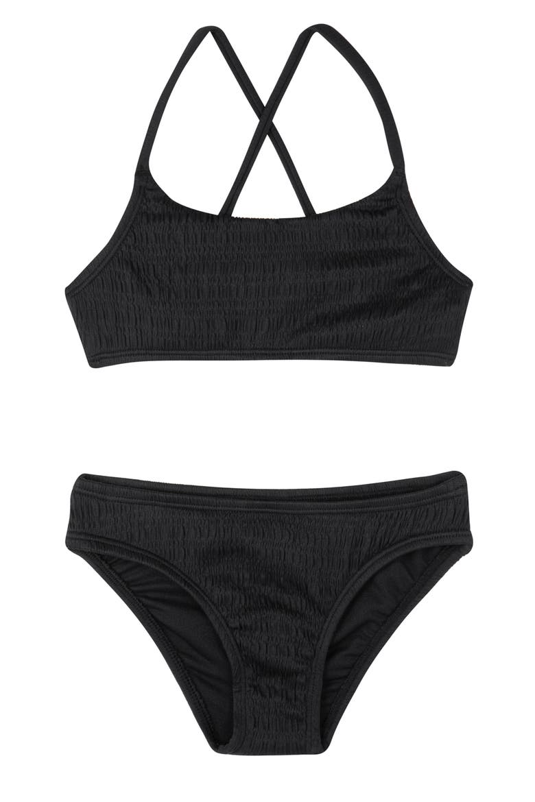 Beach Day Textured Criss Cross Strap Swim Set, Main, color, Black