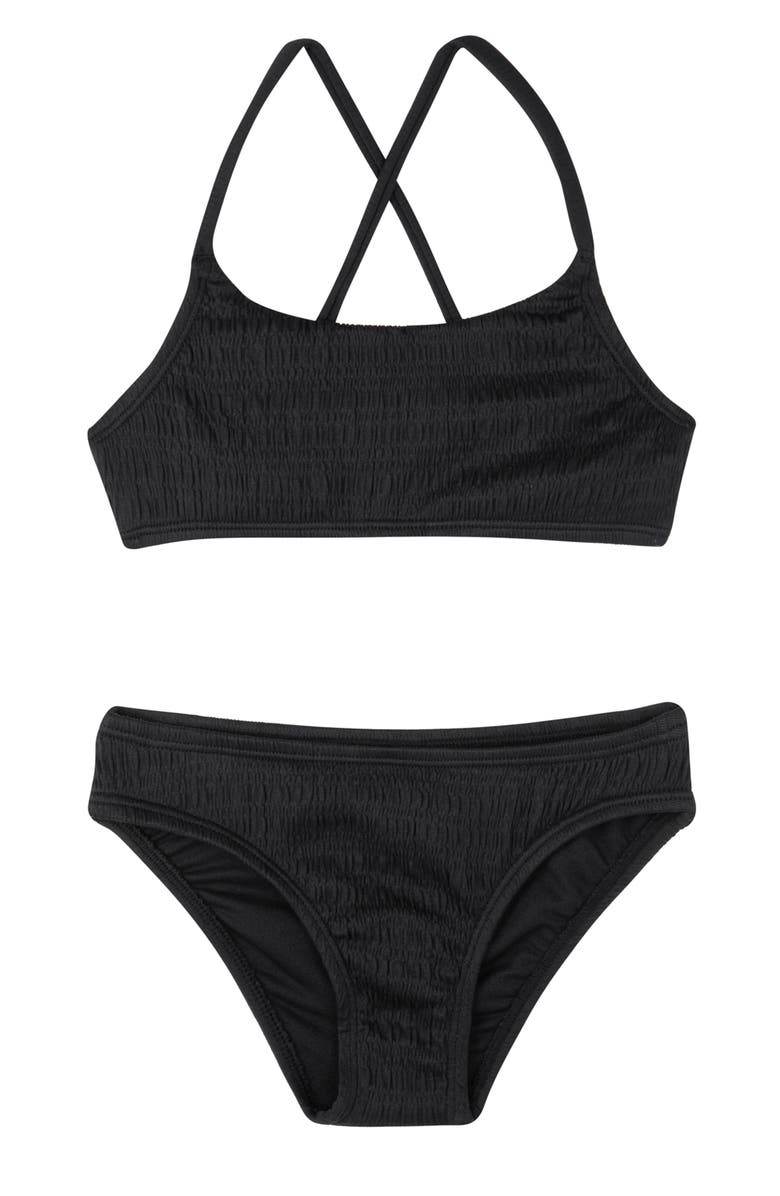 Gottex Kids Beach Day Textured Criss Cross Strap Swim Set, Main, color, Black