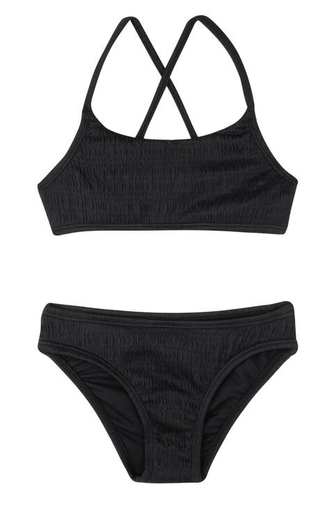 Beach Day Textured Criss Cross Strap Swim Set