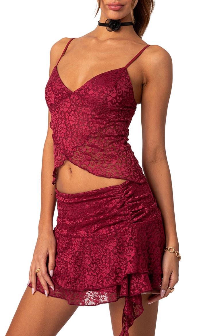 Ruby Sheer Lace Crop Camisole, Alternate, color, BURGUNDY