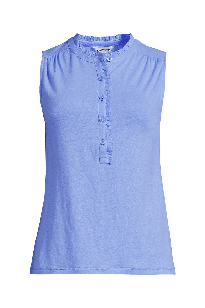 Linen Blend Ruffle Trim Tank Top, Alternate, color, Clear Blue Sky