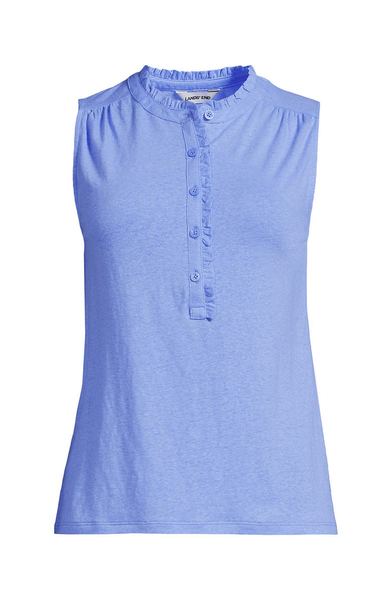Lands' End Linen Blend Ruffle Trim Tank Top, Alternate, color, Clear Blue Sky
