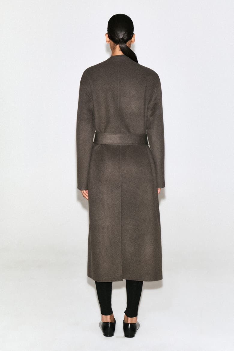 Belted Double-Faced Wool-Blend Long Coat, Alternate, color, BROWN
