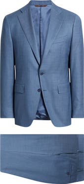 Canali Capri Trim Fit Light Blue Mélange Super 130s Wool Suit