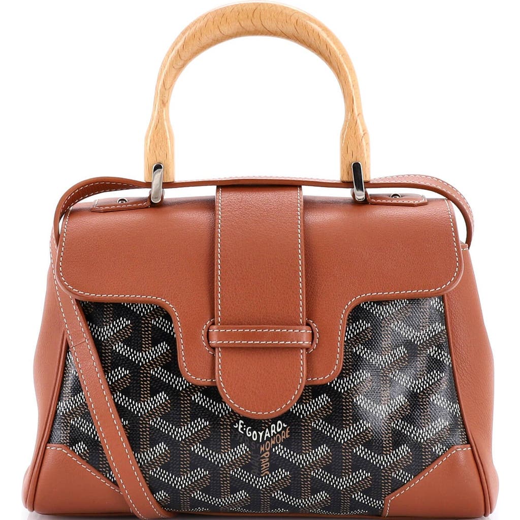 Pre-owned Goyard Goyard Saigon Top Handle Bag Coated Canvas With Leather Mini In Brown