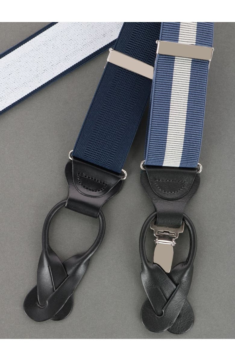 Trafalgar Oliver Stripe 35mm Convertible Suspenders, Alternate, color, Blue / Grey