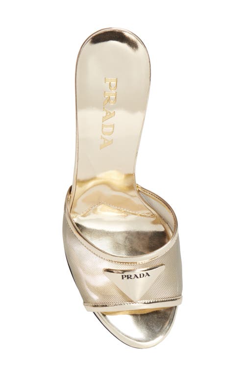 Prada Triangle Logo Mesh Slide Sandal In Gold